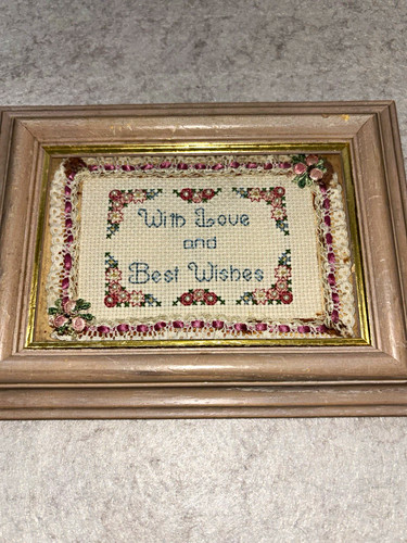 Framed floral needlepoint - framed,
